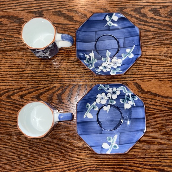 ASHIBI Porcelain Tea Cup Set, Blue and White Cherry Blossoms, Made In Japan - Picture 3 of 6